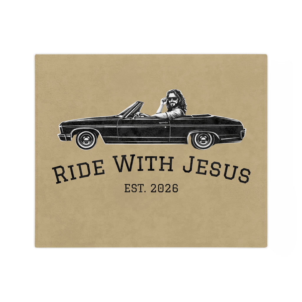 Ride With Jesus Microfiber Blanket — Vintage Convertible Faith Throw (Est. 2026)