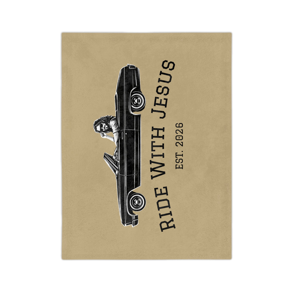 Ride With Jesus Microfiber Blanket — Vintage Convertible Faith Throw (Est. 2026)