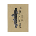 Ride With Jesus Microfiber Blanket — Vintage Convertible Faith Throw (Est. 2026)