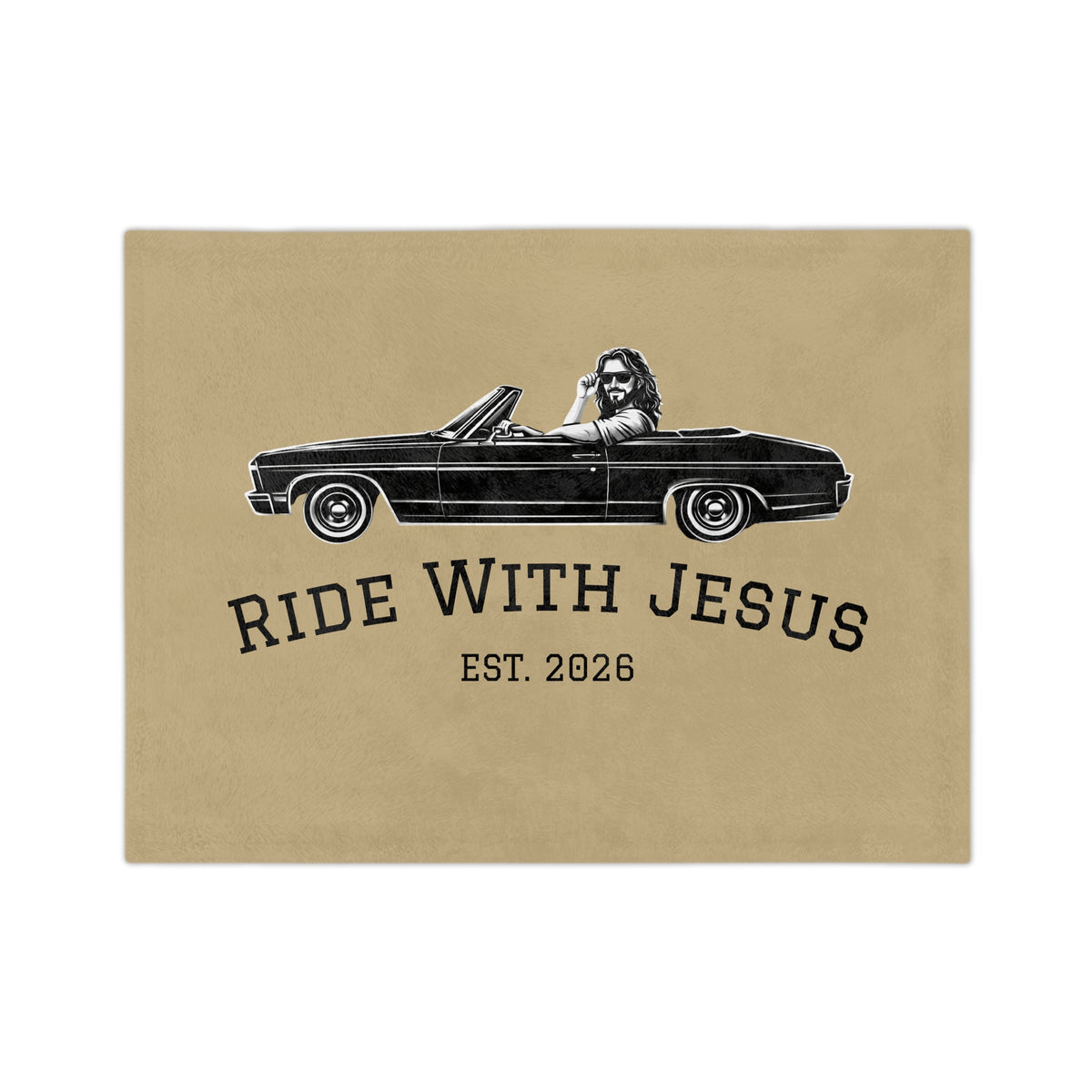 Ride With Jesus Microfiber Blanket — Vintage Convertible Faith Throw (Est. 2026)